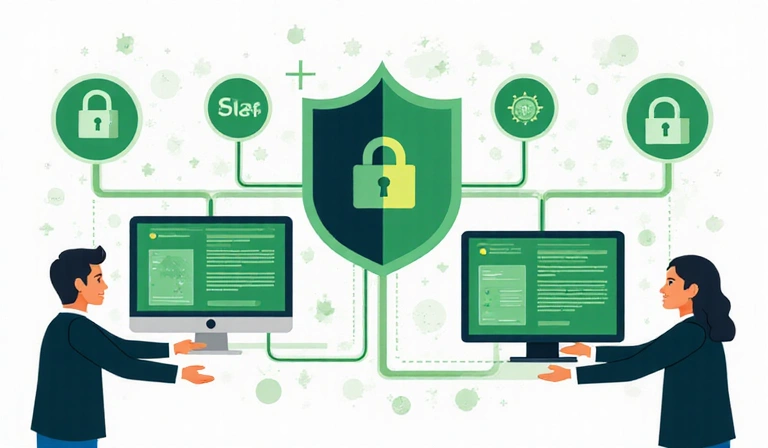 Data protection illustration showing secure data transfer