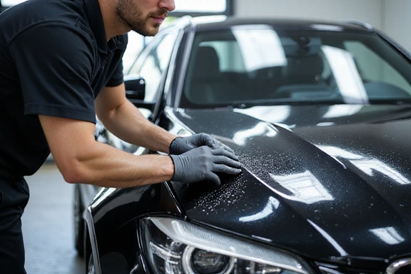Ceramic coating application on luxury car