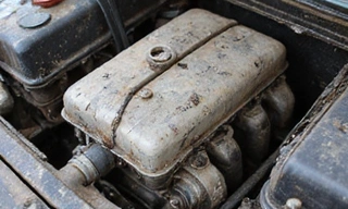 Engine bay before cleaning